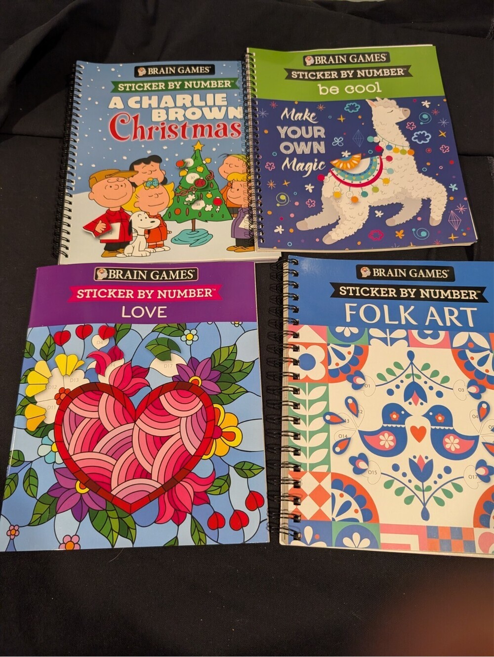 Brain Games Sticker by Number Lot 4 Charlie Brown Christmas Love Folk Art